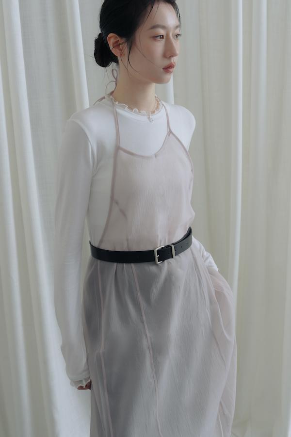 木耳薄紗滾邊天絲上衣(白) 