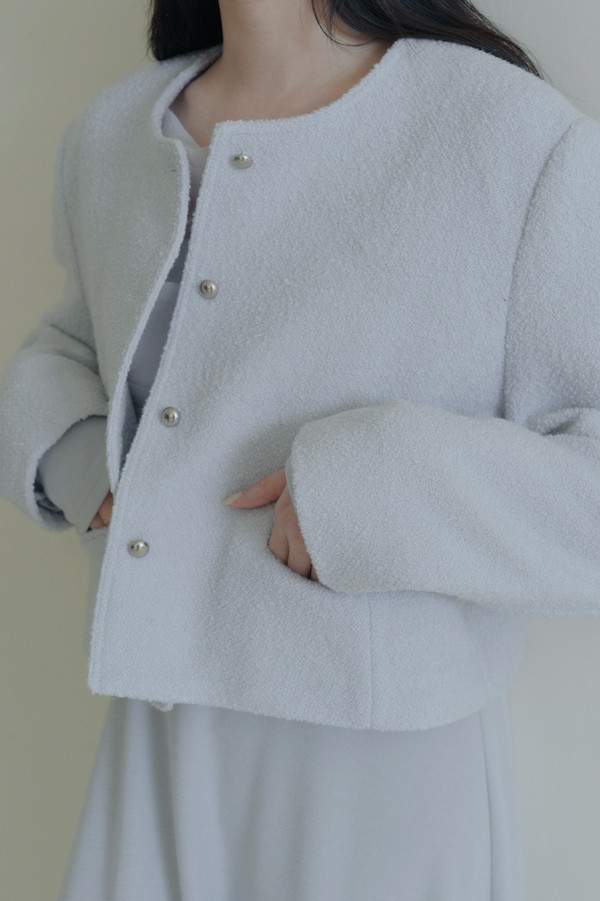 簡約圓釦小香風外套(淺藍) 