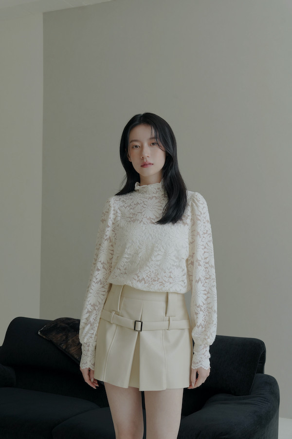 設計感皮革短褲裙(白) 