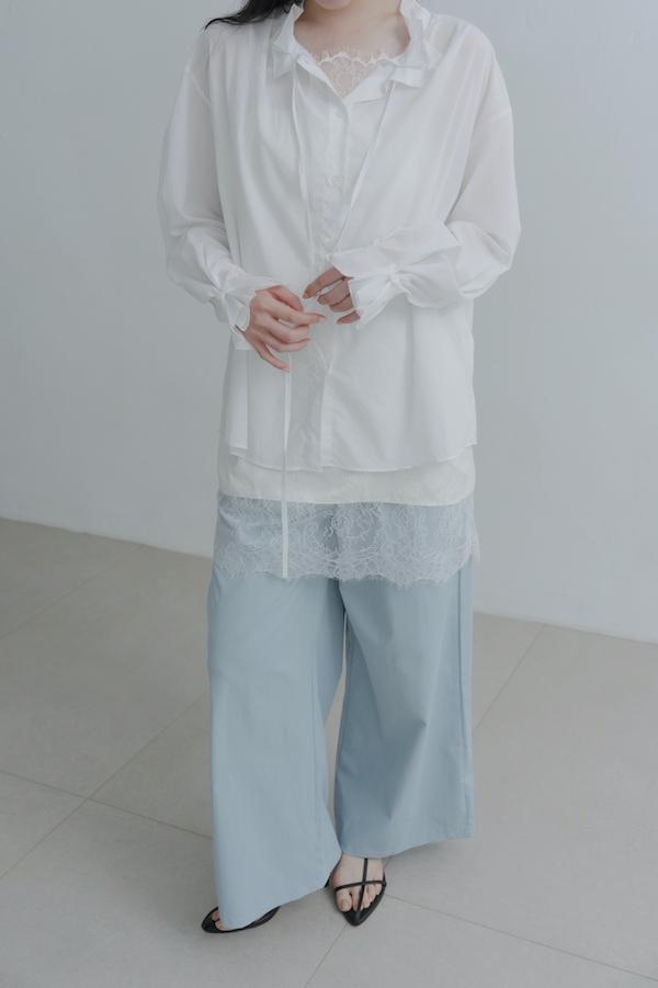 法國蕾絲肩帶緞面裙(白) 