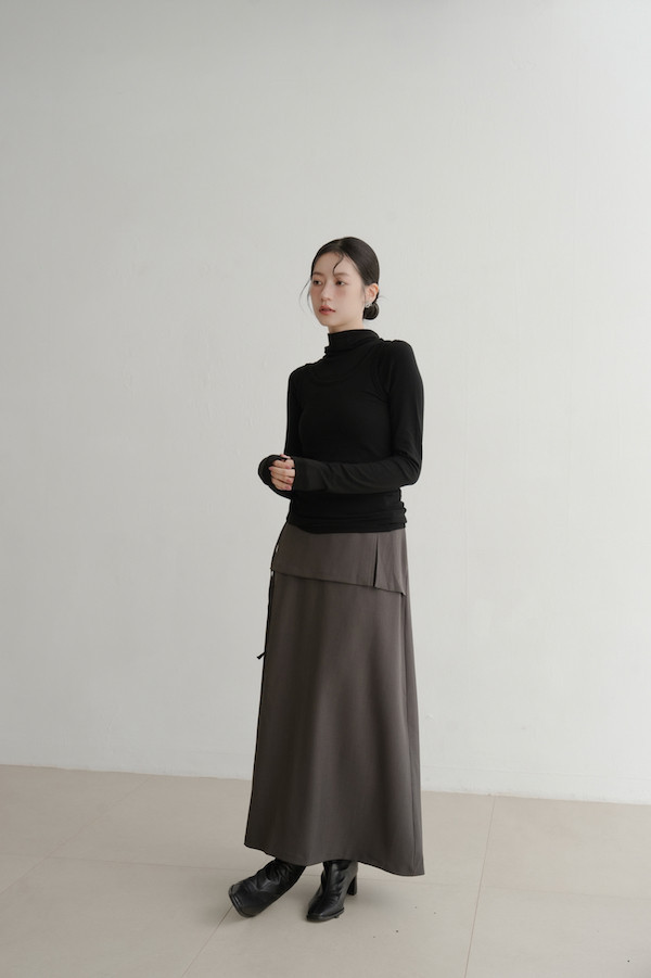 後領開衩附背心上衣(黑) 