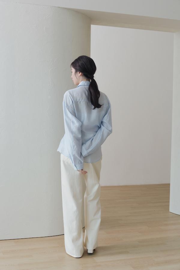 快閃-垂墜側邊釦剪裁襯衫(藍) 