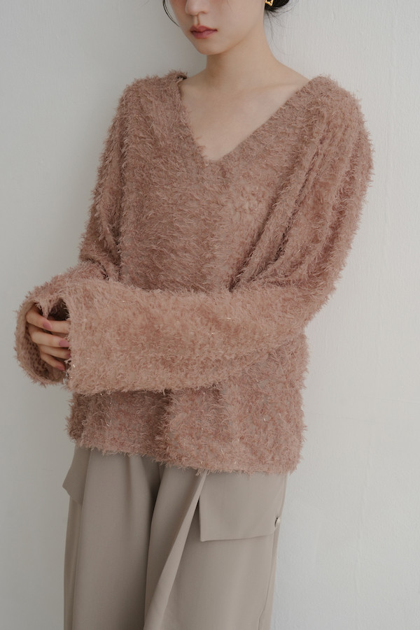 Ｖ領亮亮毛毛上衣(橘咖) 