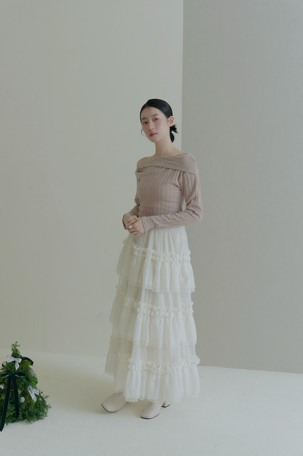 多層次網紗造型長裙(白) 
