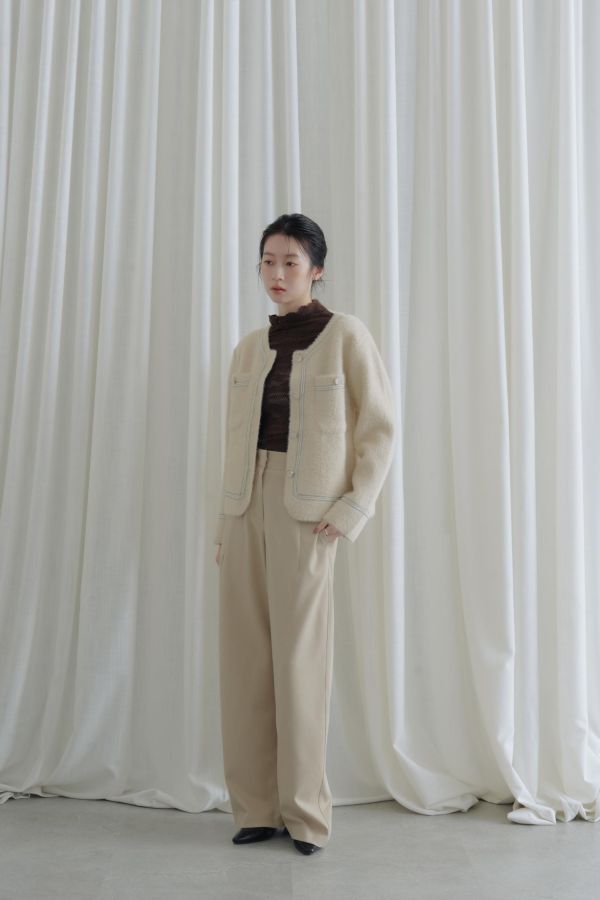 後腰鬆緊落地西裝褲(米) 