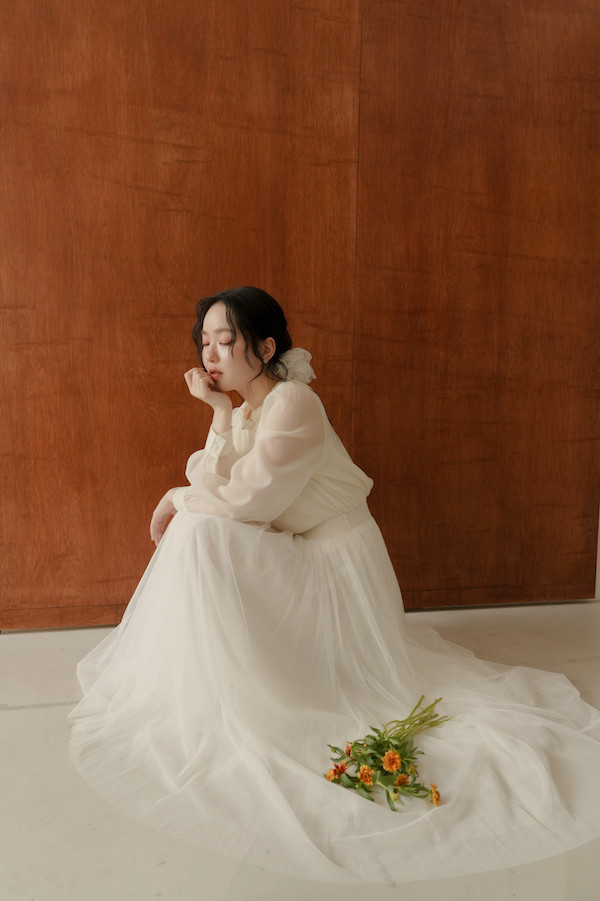 韓國三層網紗長裙(白) 