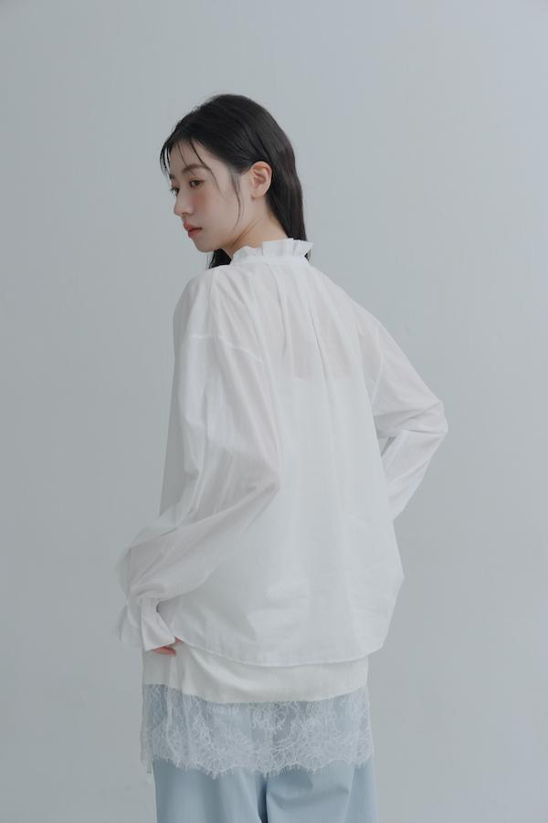 荷葉領口春日感上衣(白) 