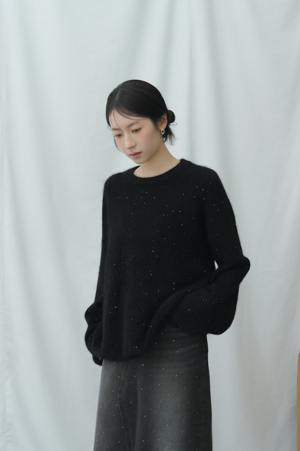 細緻閃亮柔軟毛衣(黑) 