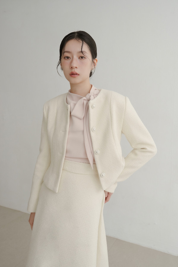 簡約小香風傘狀裙(白) 