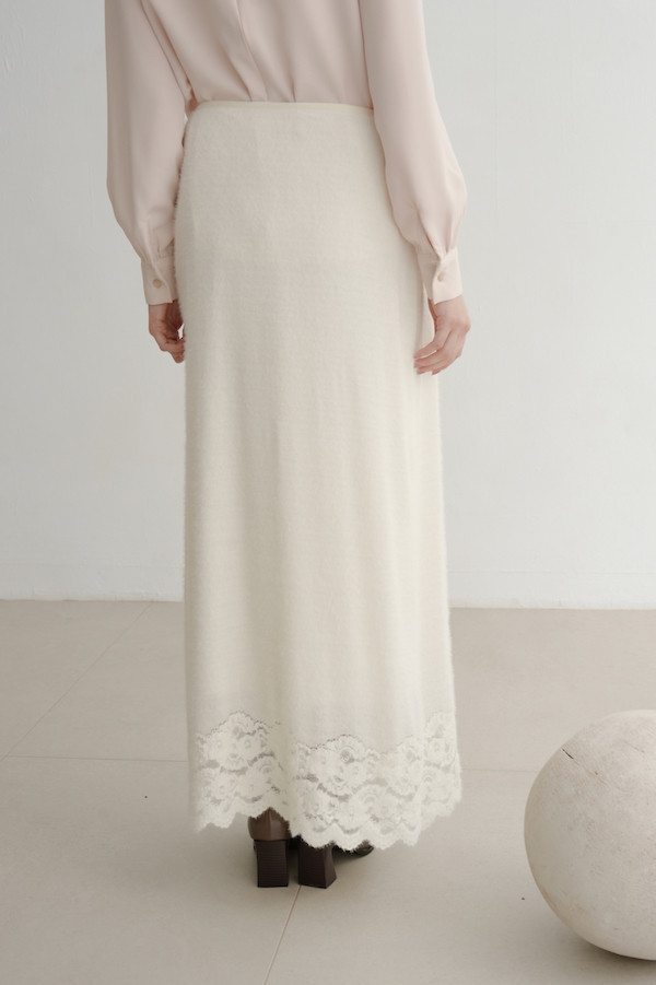下擺蕾絲彈性長裙(白) 