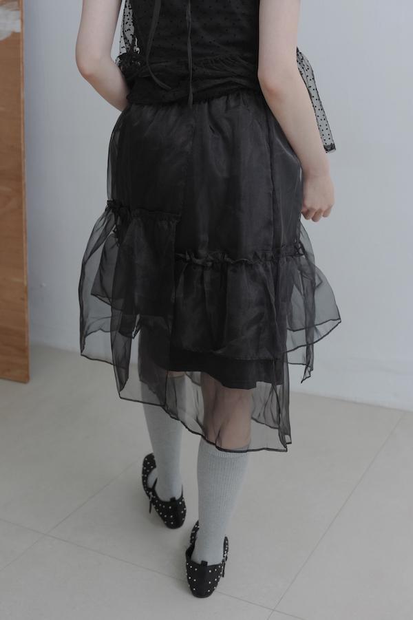 下襬透紗多層次裙(黑) 