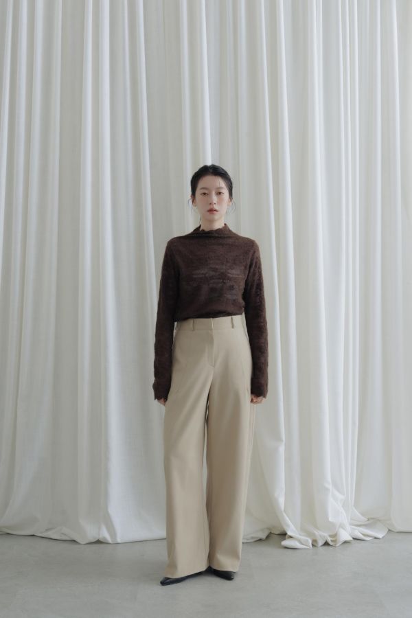 後腰鬆緊落地西裝褲(米) 