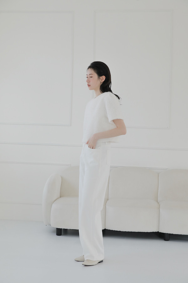 毛絨點點綁帶上衣(白) 