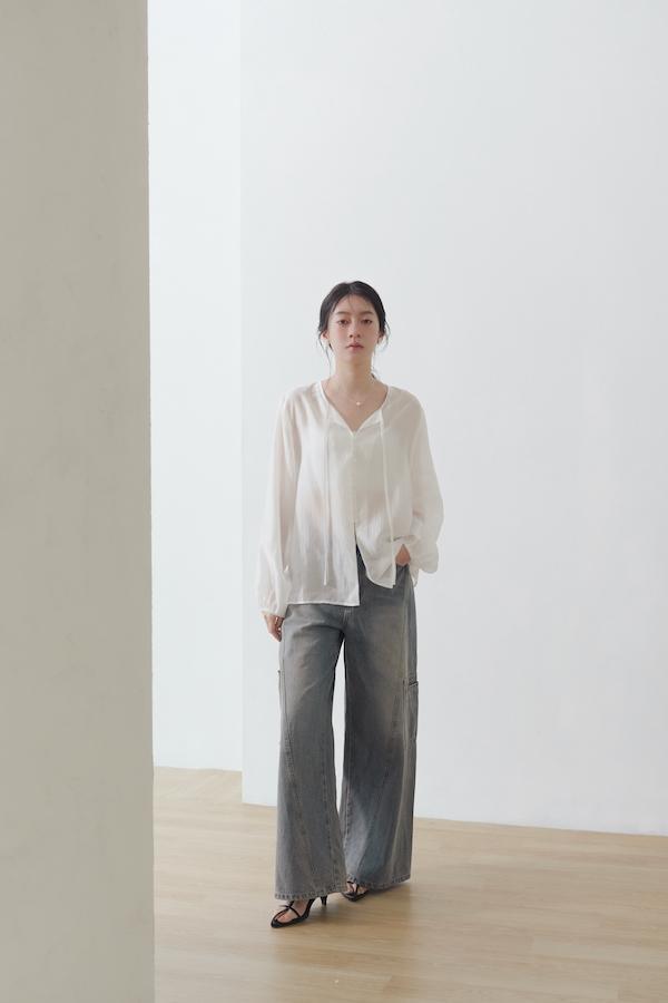 快閃-仿舊水洗落地牛仔寬褲(藍) 