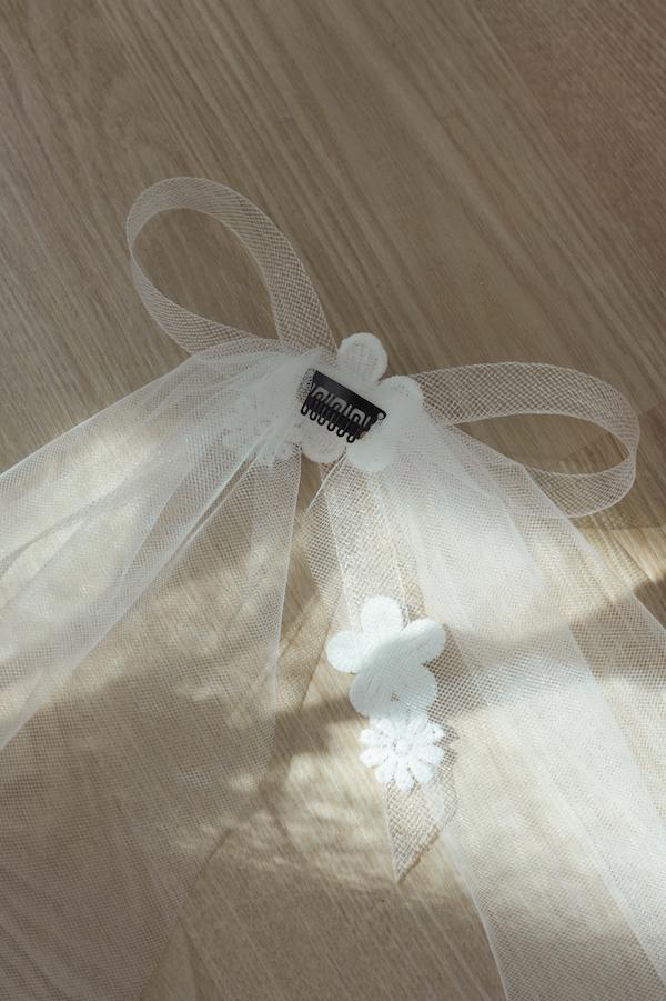 花瓣彈性網蝴蝶結頭紗 