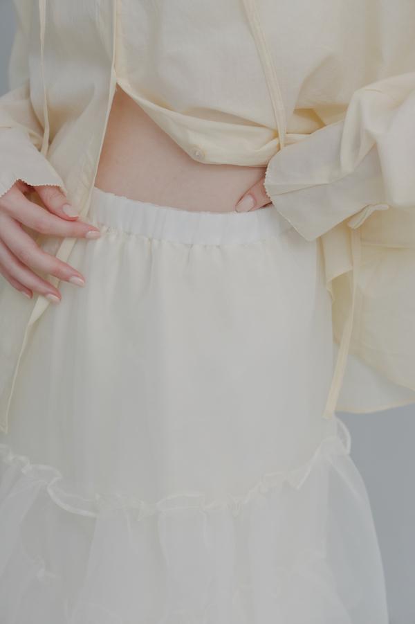 下襬透紗多層次裙(米白) 