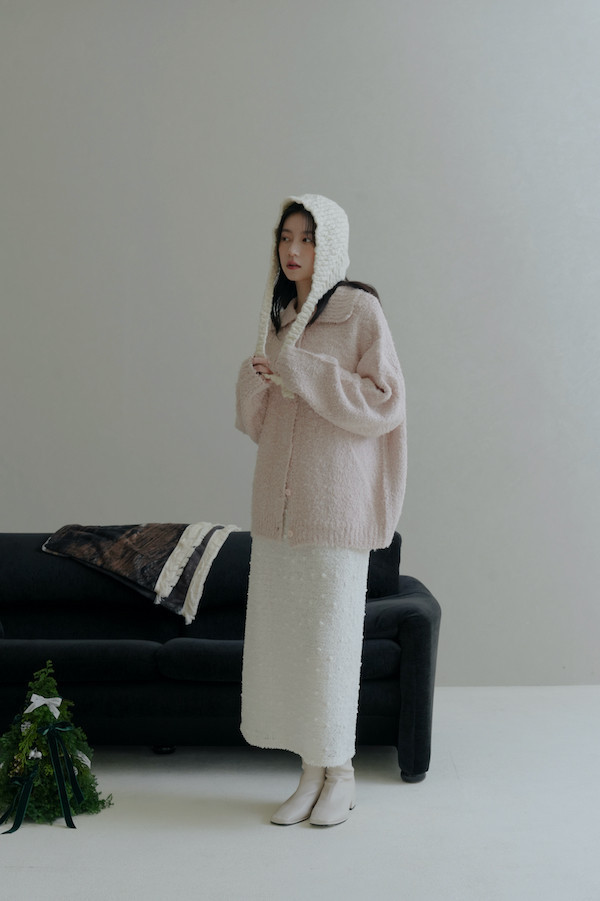 立體球球毛絨感長裙(白) 