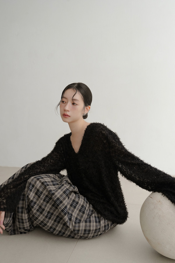 皮革腰封格紋長裙(黑) 