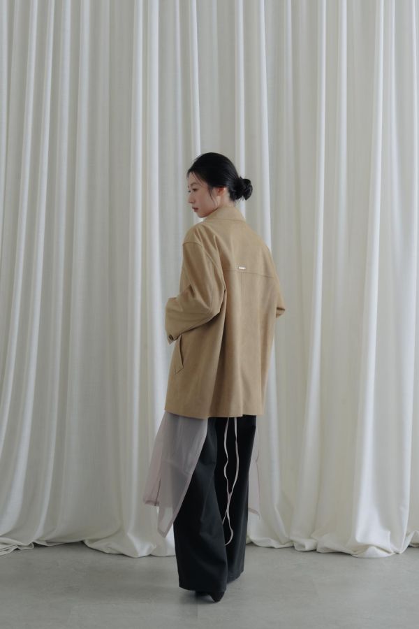 透膚薄紗造型綁帶罩衫(淺紫) 