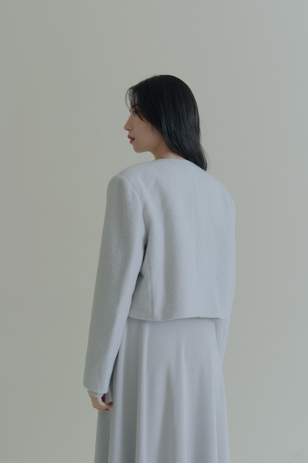 簡約圓釦小香風外套(淺藍) 