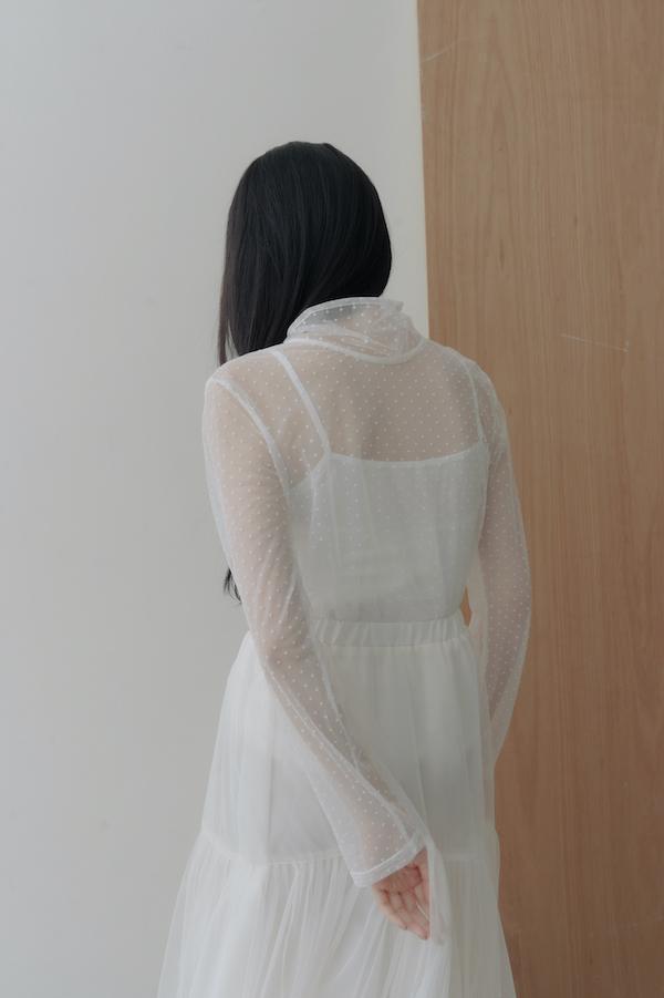 波點透膚感綁帶上衣(白) 