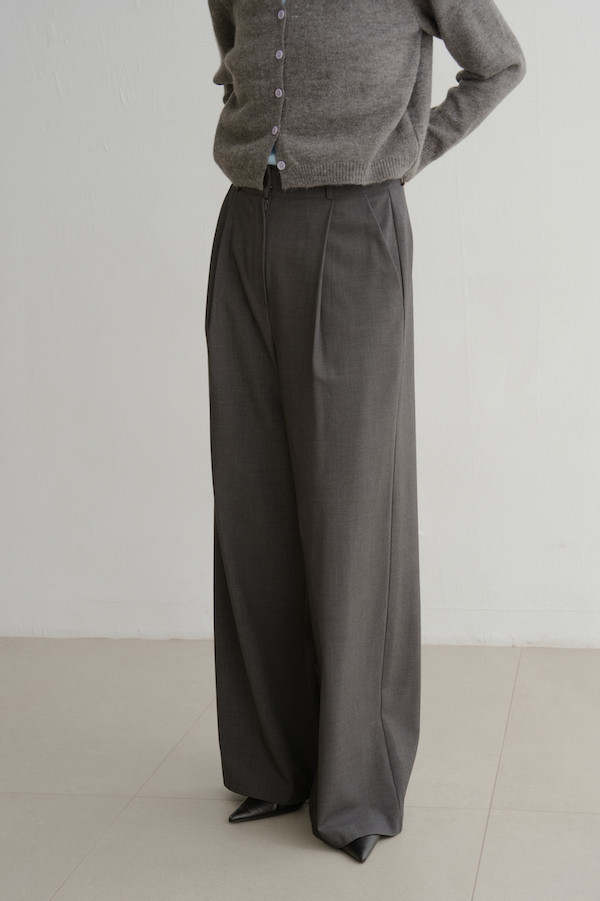 高腰落地時髦西裝褲(深灰) 
