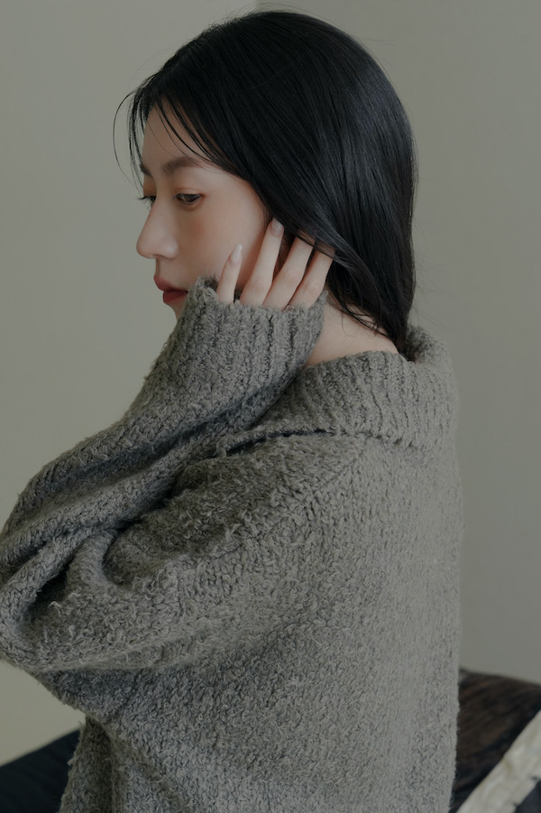 翻領線圈針織上衣(灰) 