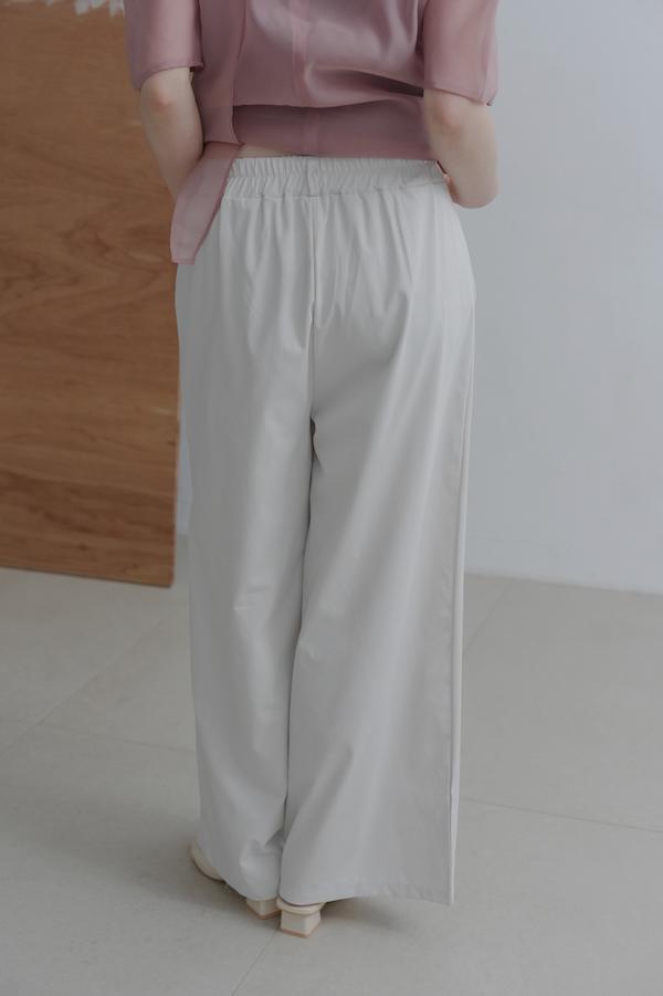 輕盈感鬆緊春日涼感褲(米白) 