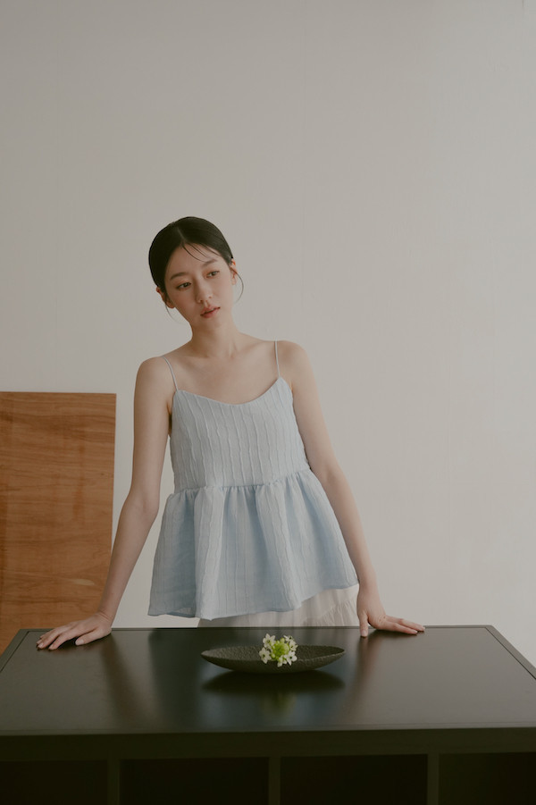 美背綁帶方格紋上衣(藍) 