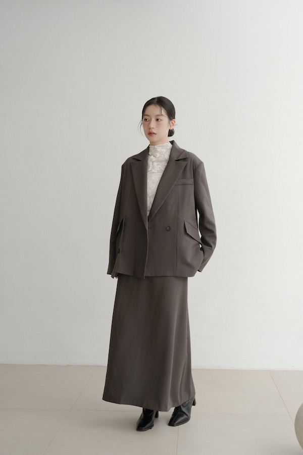 附繫帶假兩件式長裙(灰) 