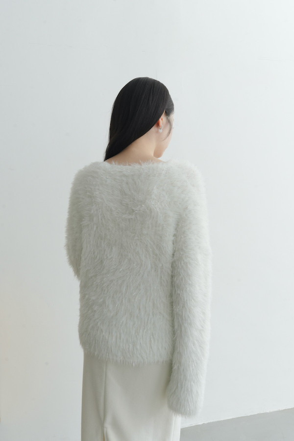 水鑽珍珠閃亮毛毛上衣(白) 