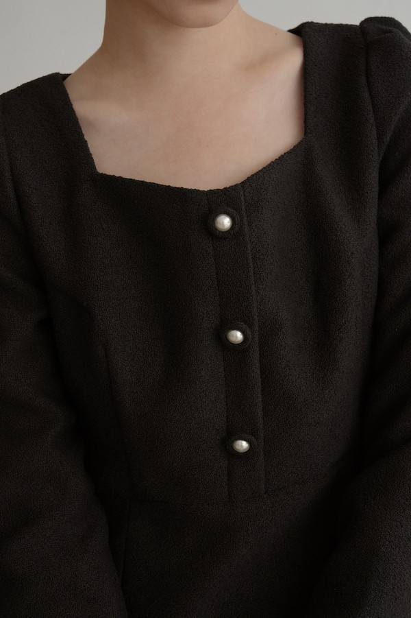 小香風長袖短洋裝(黑) 