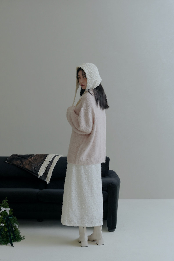 翻領線圈針織上衣(淺粉) 