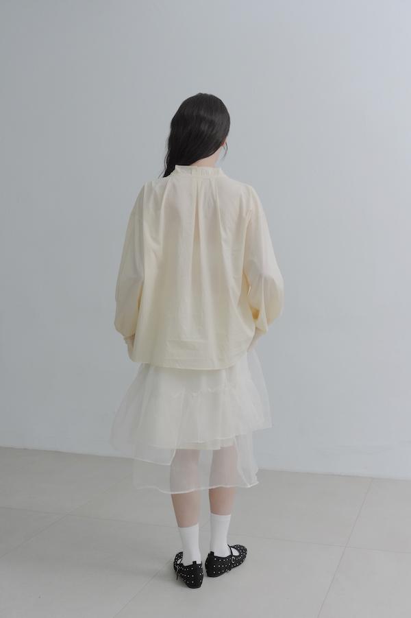 荷葉領口春日感上衣(鵝黃) 