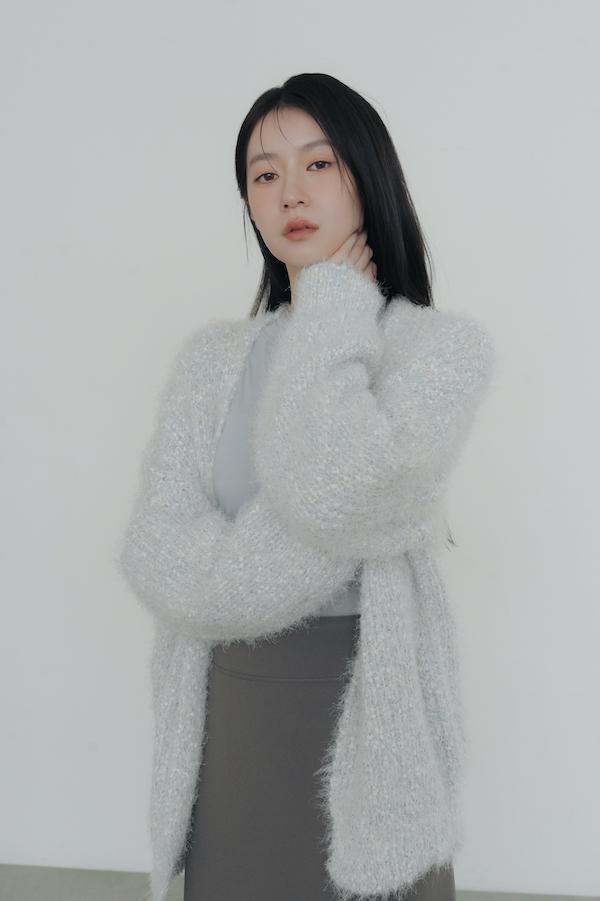 立體混色線圈針織外套(淺灰藍) 