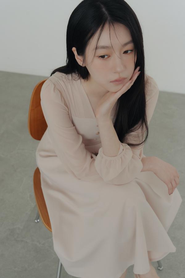 V領雪紡透膚長洋裝(裸膚) 