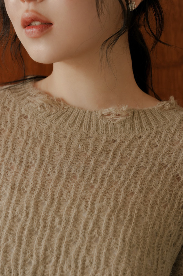 破壞感柔軟針織上衣(可可) 