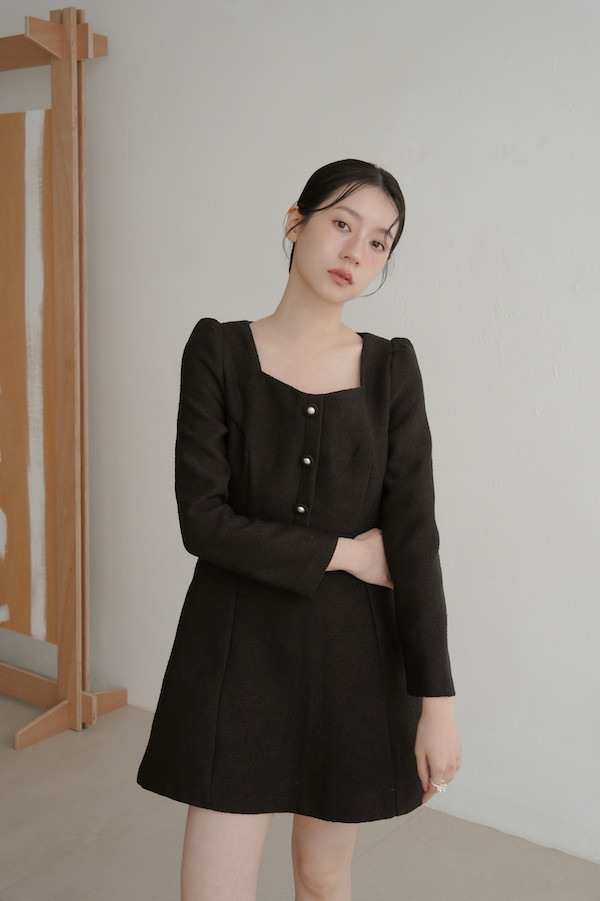 小香風長袖短洋裝(黑) 