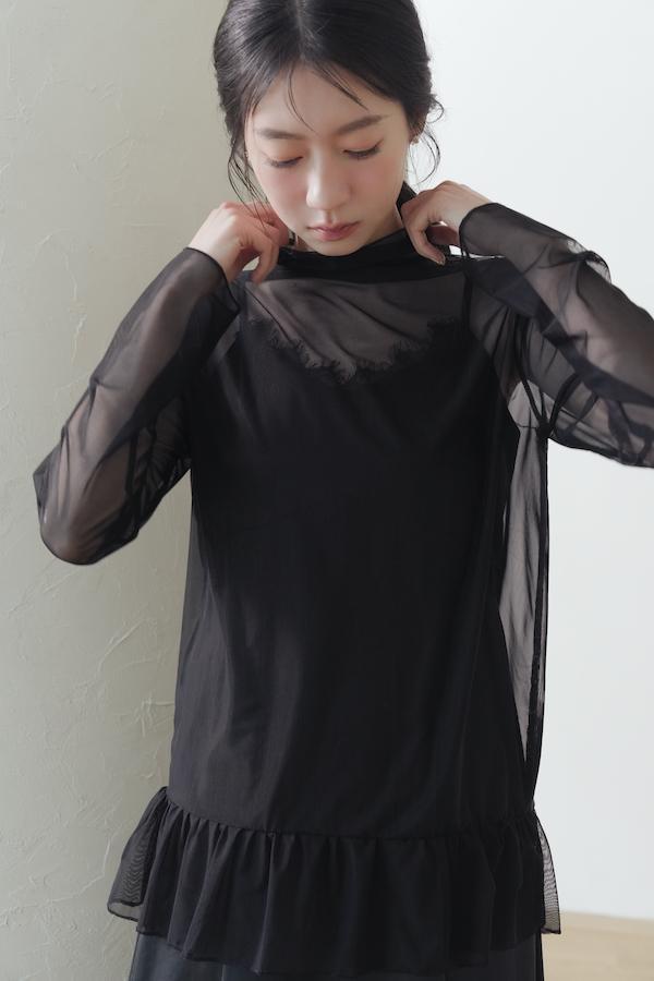 高密度網紗透肌感上衣(黑) 