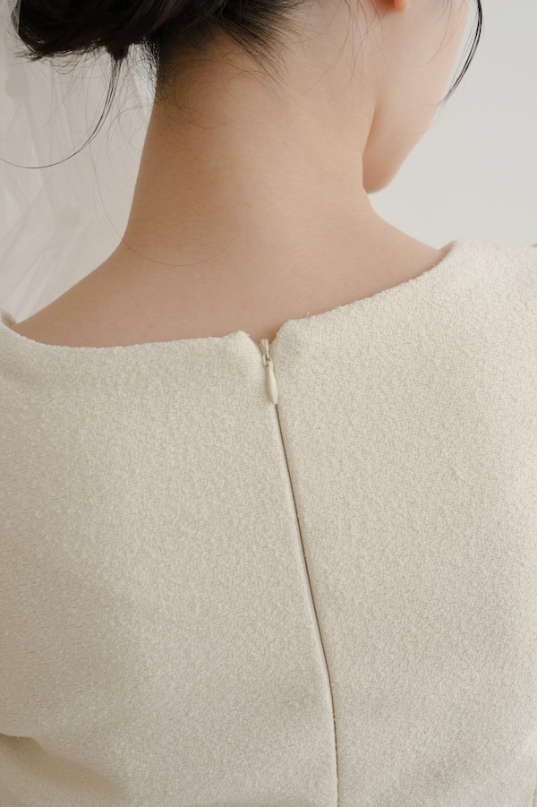 小香風長袖短洋裝(白) 