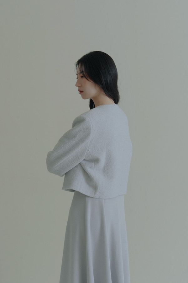 簡約圓釦小香風外套(淺藍) 