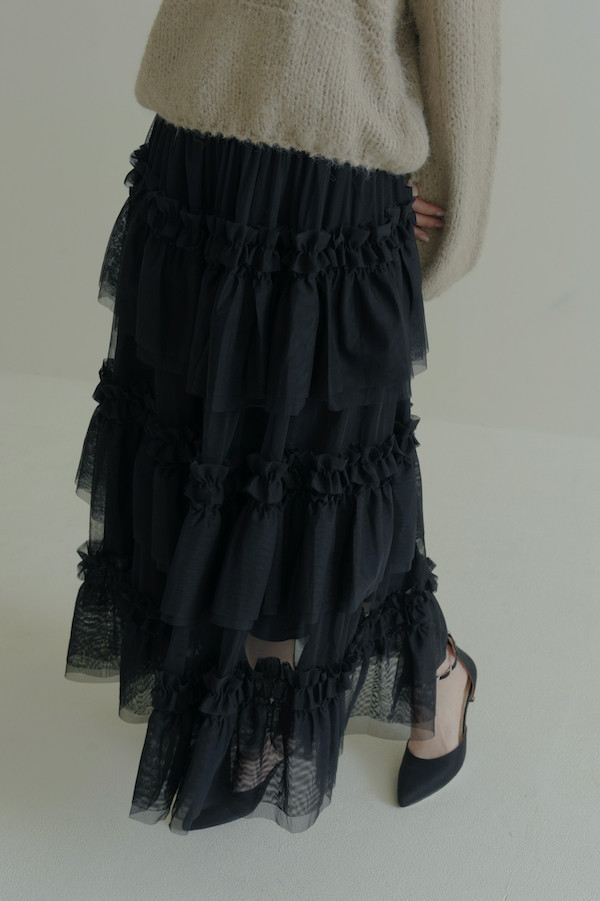 多層次網紗造型長裙(黑) 