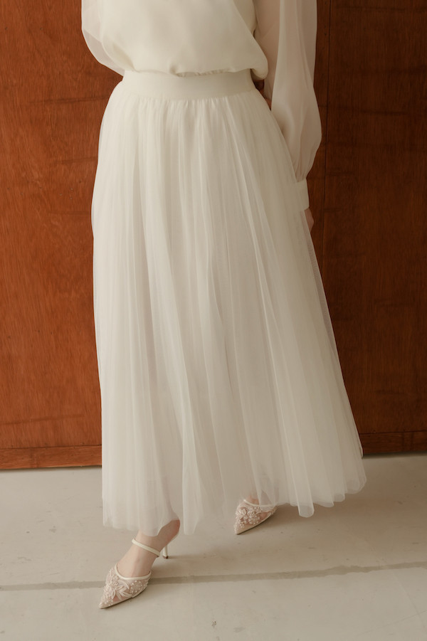 韓國三層網紗長裙(白) 