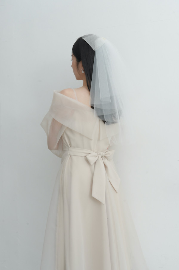 翻領卡肩透紗長洋裝(米) 