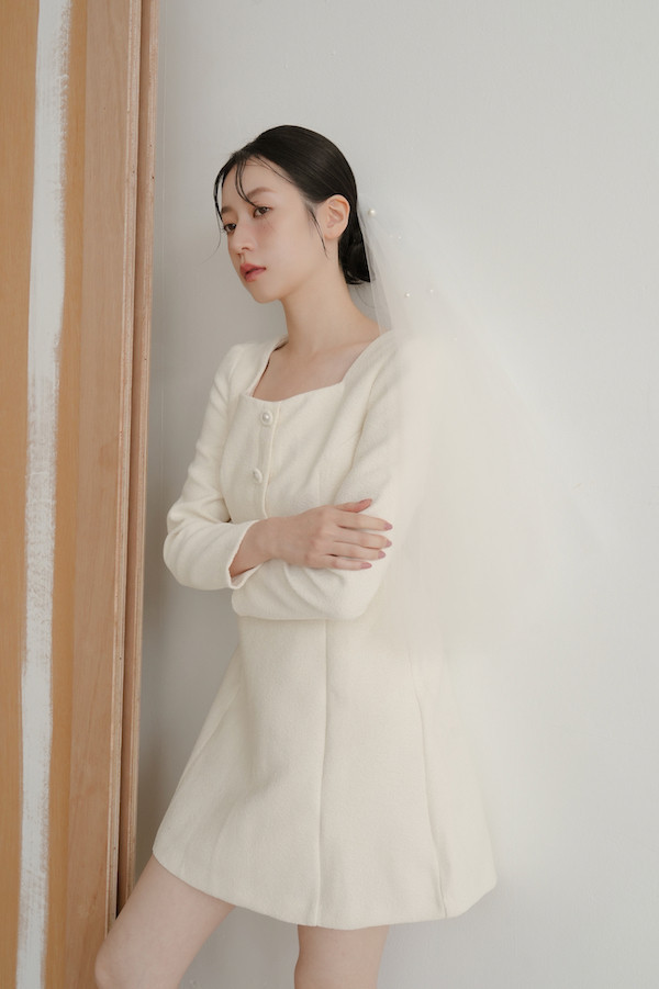 小香風長袖短洋裝(白) 