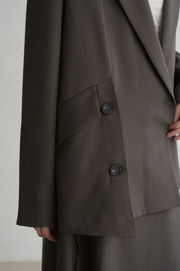 斜口袋側邊不規則西外(灰) 