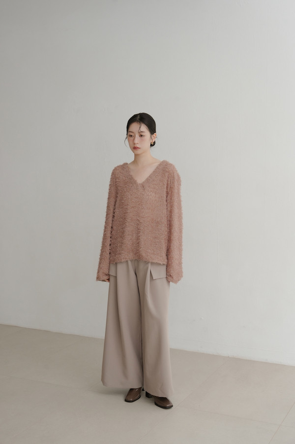 Ｖ領亮亮毛毛上衣(橘咖) 