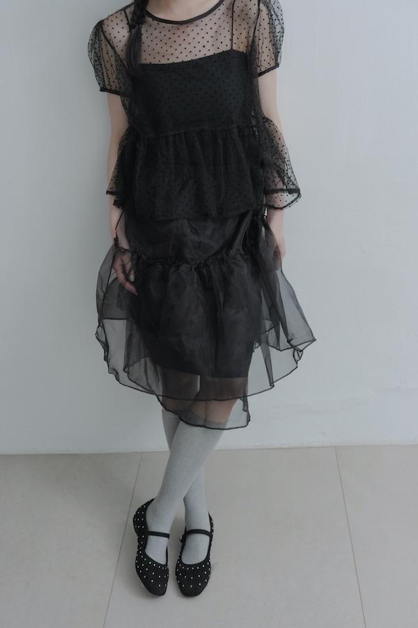 下襬透紗多層次裙(黑) 