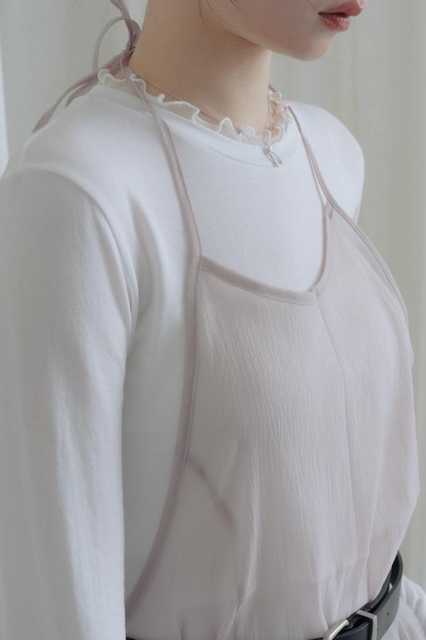 木耳薄紗滾邊天絲上衣(白) 