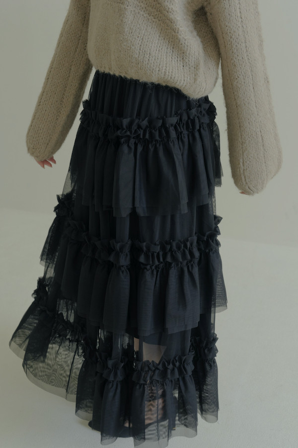 多層次網紗造型長裙(黑) 